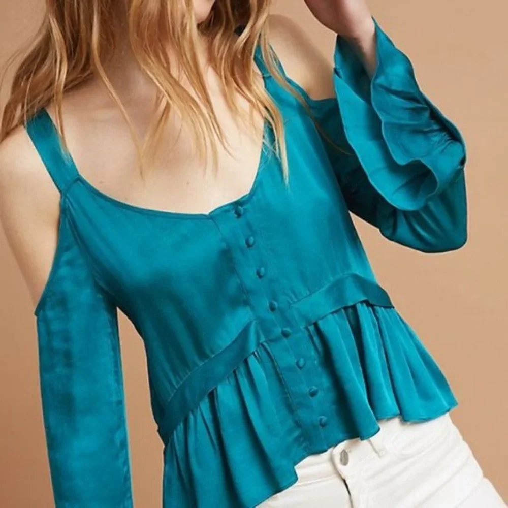 Anthropologie Maeve Cold Shoulder Top S - Picture 2 of 3